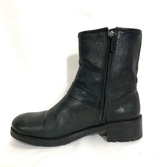 TORY BURCH LEATHER ANKLE BOOTIES BLACK ZIP-UP STRAP BUCKLE BOOTS SIZE 8.5 - Picture 5 of 15